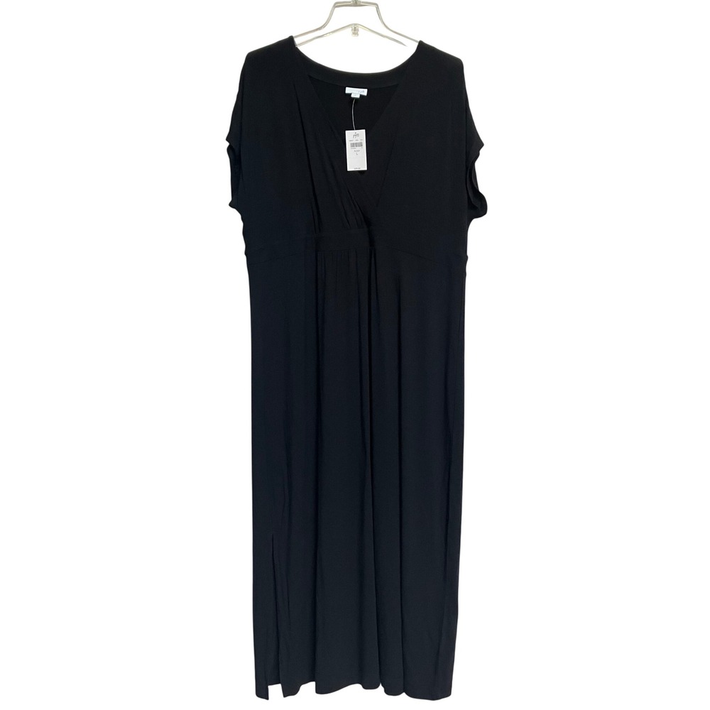 J Jill Black Knit Maxi‎ Dress Womens Large V Neck Dolman Sleeve Casual NEW Comfy